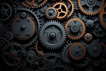 3d illustration of gears and cogwheels over dark background.