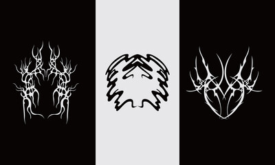 Metal art brutalism element shape asset acid poster, tattoo, tribal illustration vector icon, symbol sick editable