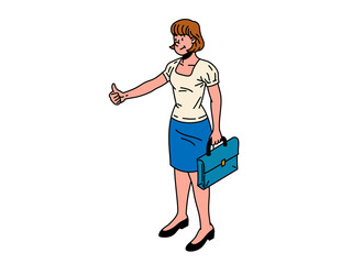 A businesswoman with a thumbs up gesture for the best. Clipart.