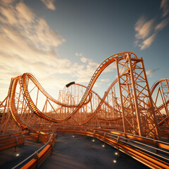 Super fun rollercoaster adventure ride in theme park background mock-up