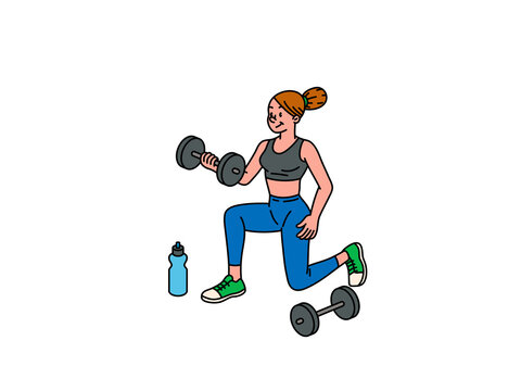 woman lifting weights, blue pants, fitness clip art preview