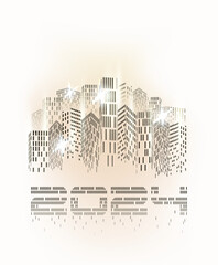 Happy New 2024 Year in Futuristic City, cityscape architecture card, vector illustration