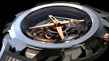 Luxury watch with digital clockwork. 3D rendering.