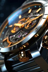 Wristwatch closeup. Luxury wristwatch. 3D rendering