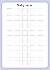 Basic Tracing for kids. Preschool tracing worksheet for handwriting motor skills. Dashed shapes to trace. Hand-eye Coordination motor skills for children.