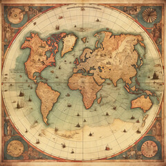 Ancient vintage style map of the world background mock-up