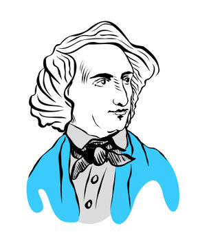 stock vector royalty-free Jakob Ludwig Felix Mendelssohn Bartholdy, hires vector illustration/drawing, isolated on white background 