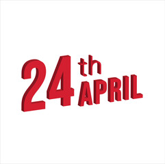 24th april ,  Daily calendar time and date schedule symbol. Modern design, 3d rendering. White background. 