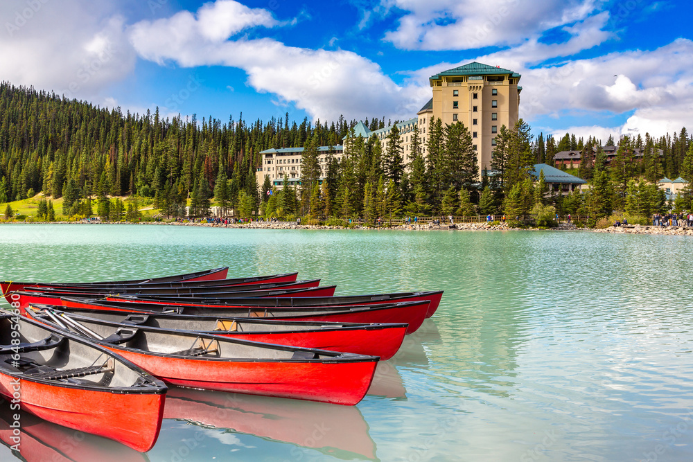 Poster Canoes on Lake Louise, Banff