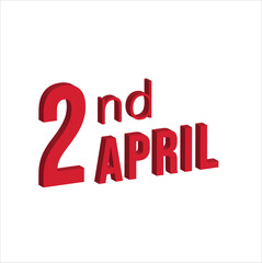 2nd april ,  Daily calendar time and date schedule symbol. Modern design, 3d rendering. White background. 