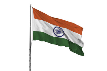 Waving Indian flag, ensign, transparent background