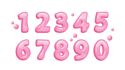 Bubble Gum Numbers, Colorful, Pink Glossy, Chewy Digits That Add A Playful Twist To Learning And Decor