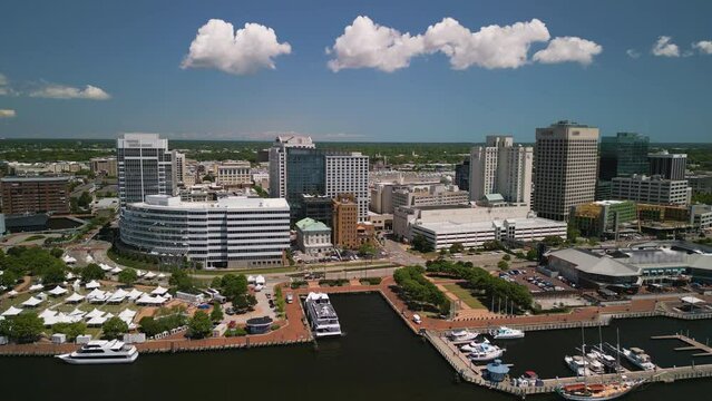 Norfolk, Virginia, USA downtown cityscape over the Elizabeth River