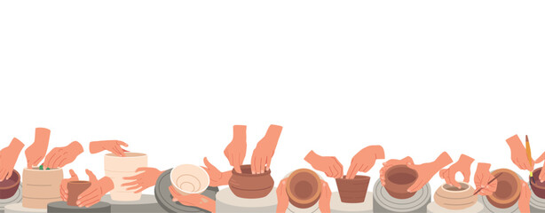 Seamless Pattern Featuring Hands Skillfully Crafting Pottery, Capturing The Artistry And Creativity Of Potter Touch