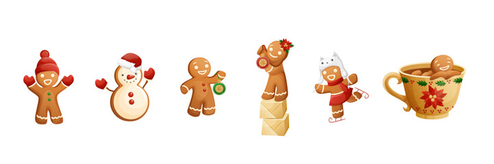 Funny Christmas Cookie Character Gingerbread Man Family Set 