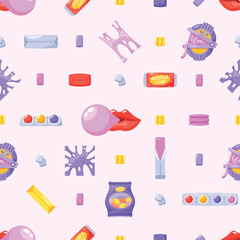 Lively And Vibrant Seamless Pattern Featuring Colorful, Chewy Bubble Gums In Assorted Shapes And Sizes