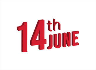 14th june ,  Daily calendar time and date schedule symbol. Modern design, 3d rendering. White background. 