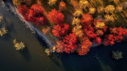 Overlooking the red forests of autumn,created with generative ai tecnology.