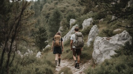 Obraz premium Couple Hiking with Blank Backpacks