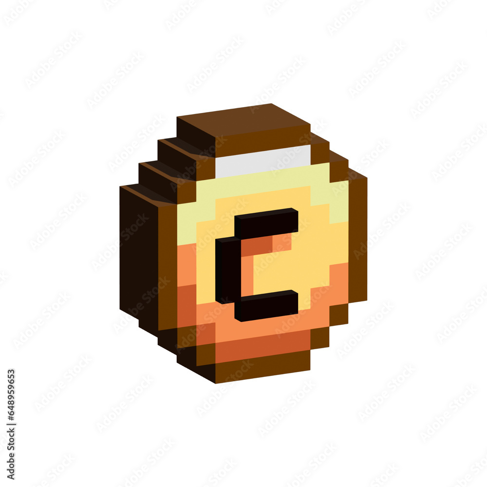 Fototapete isometric pixel art 3d of coin for items asset. simple 3d of coin for game on pixelated style.8bits 