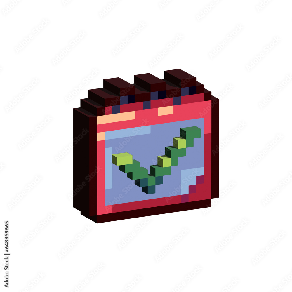 Fototapete isometric pixel art 3d of calendar approve for items asset. simple 3d of calendar for game on pixela