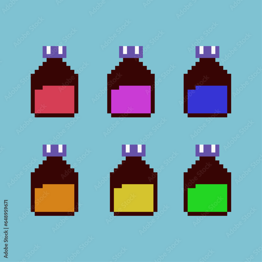 Fototapete pixel art sets of flat potion with variation color items asset. simple bits of potion glass flat on 