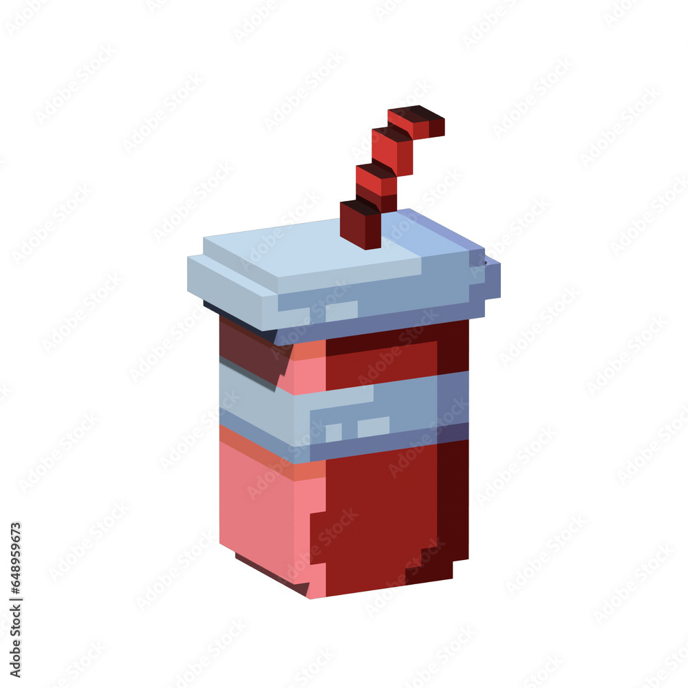 Fototapete isometric pixel art 3d of drink from fast food for items asset. simple 3d of drink cip for game on p