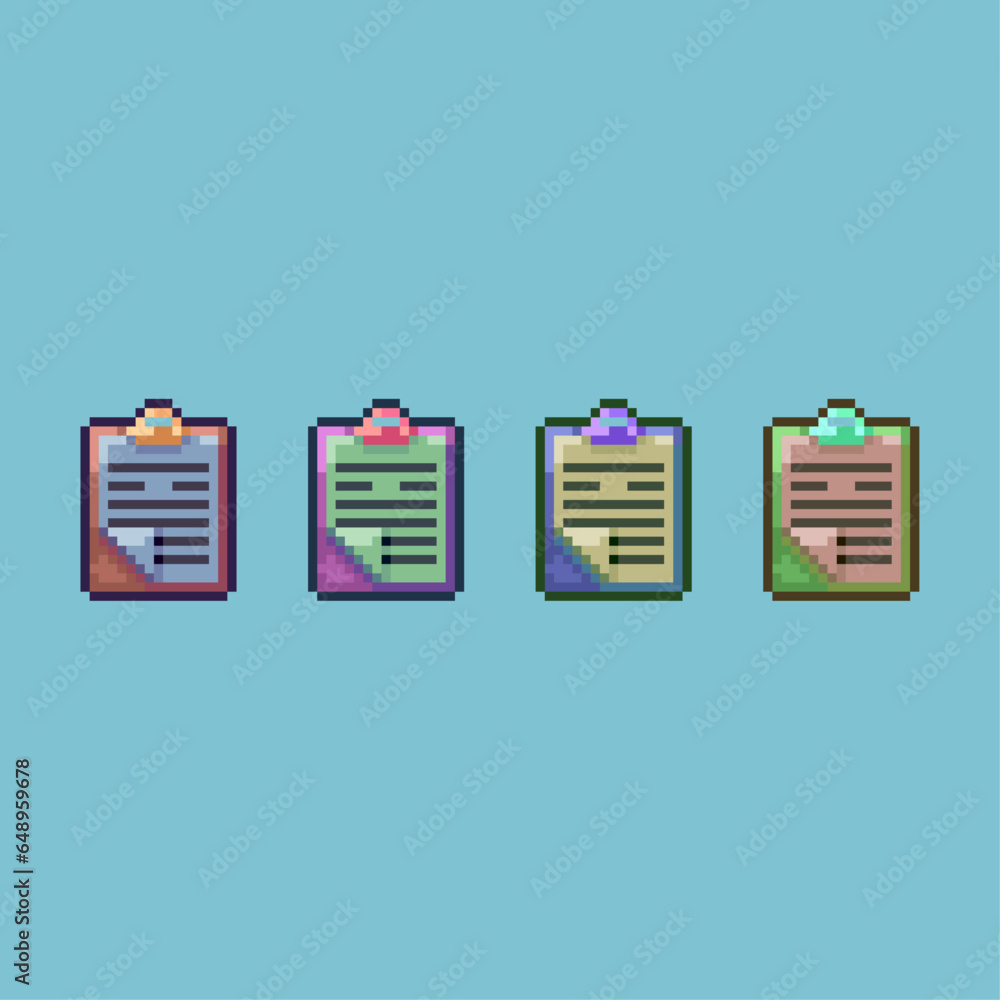 Fototapete pixel art sets of paper work with variation color items asset. simple bits of paper office on pixela