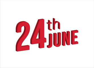 24th june ,  Daily calendar time and date schedule symbol. Modern design, 3d rendering. White background. 