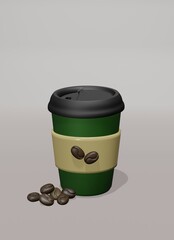 Coffee Cup 3D Rendering with Lid Cup in Clear Background for Cafe Menu, Drink, and etc.