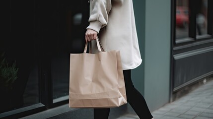 Woman Carrying Blank Lunch Bag