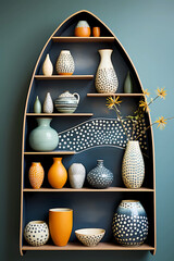 Handcrafted ceramic pottery on display. Traditional pottery fair.  Hand painted pottery.  
