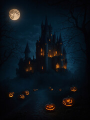 Halloween background with castle _ Generative AI