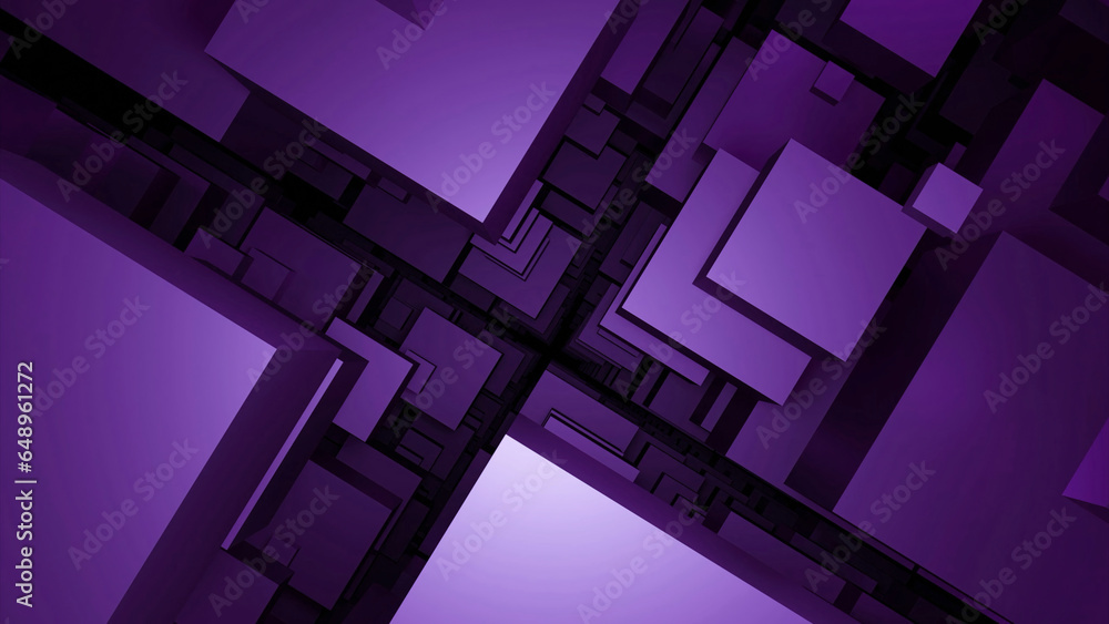 Poster movement in gap between squares. design. jump in geometric space of stream of squares. tunnel of str