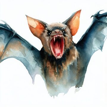 Scary bats, vampires, and ghosts with their mouths open and their fangs bared, created with AI.