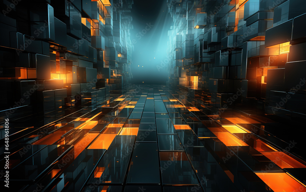Poster abstract background of metal block array,created with generative ai tecnology.