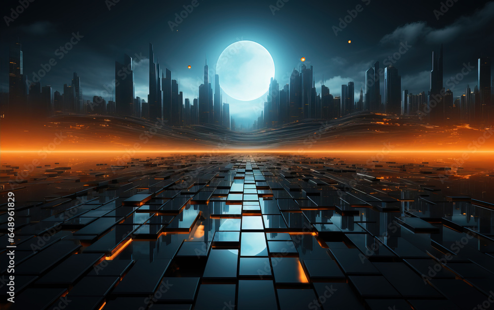 Poster abstract background of metal block array,created with generative ai tecnology.