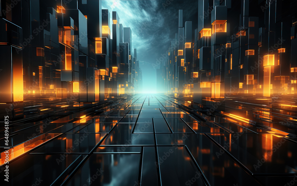 Poster abstract background of metal block array,created with generative ai tecnology.