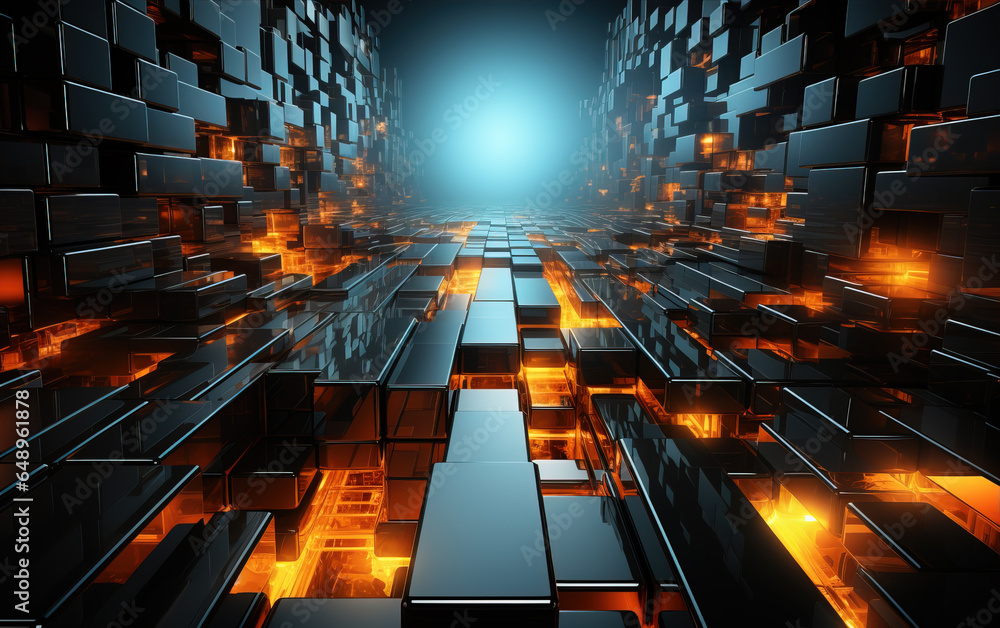 Poster abstract background of metal block array,created with generative ai tecnology.