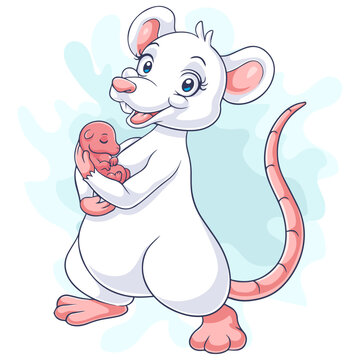 Cartoon white mouse holding a baby mouse