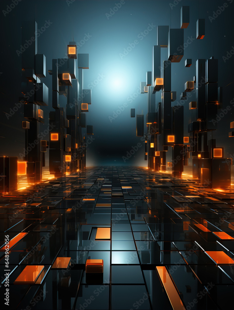 Poster abstract background of metal block array,created with generative ai tecnology.