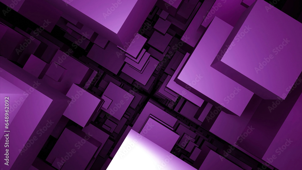Poster movement in gap between squares. design. jump in geometric space of stream of squares. tunnel of str