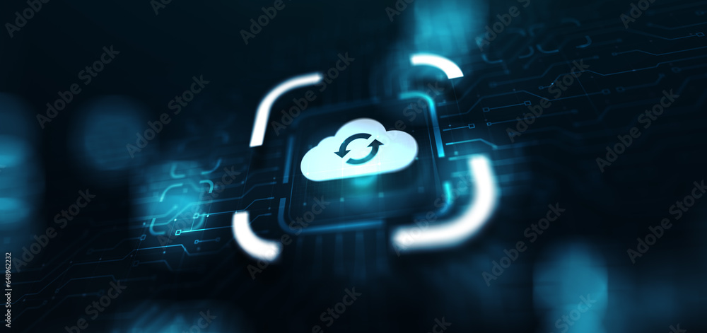 Poster cloud technology computing and data storage concept on virtual screen.