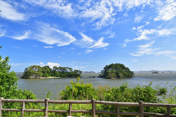 Fototapeta na wymiar Matsushima, Miyagi Prefecture, Japan. View from Fukuura Island on the Matsushima coast. August 9, 2023.