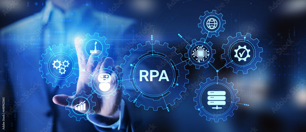 Aufkleber rpa robotic process automation innovation technology concept on virtual screen.