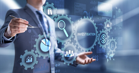 Investigation inspection audit business concept on virtual screen.