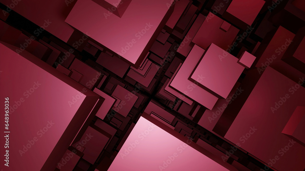 Poster flow of set of 3d squares. design. movement through space from stream of 3d squares. geometric anima