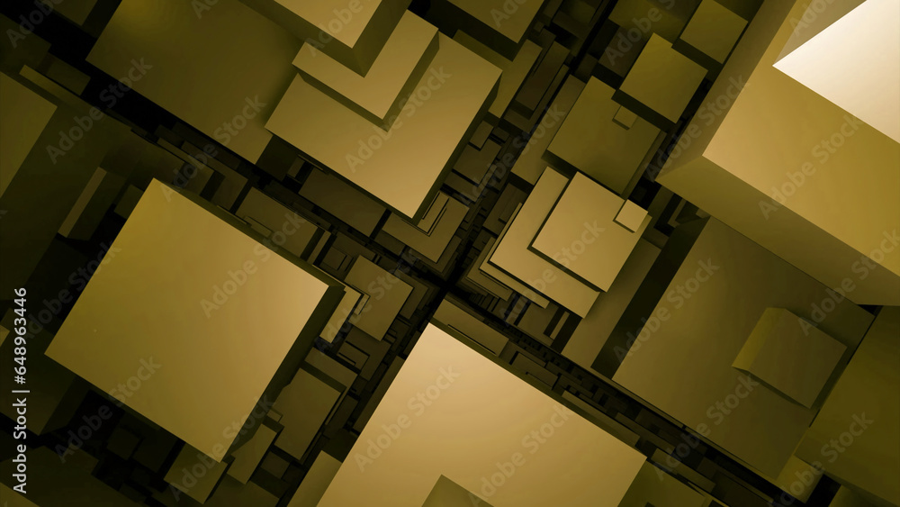 Poster flow of set of 3d squares. design. movement through space from stream of 3d squares. geometric anima
