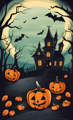 Happy halloween poster in cartoon style.