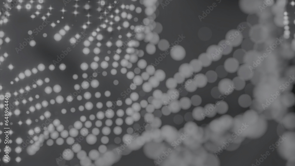 Poster texture moves in waves with dots. design. blurred dots shine in wave currents of space. 3d texture m